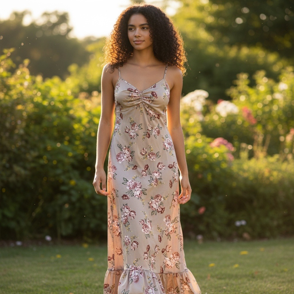 Cottagecore Floral Slip Midi Dress M Mauve Pink Ruffle Y2k Aesthetic Romantic